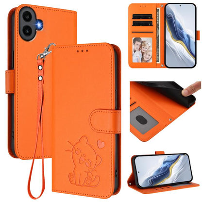 Embossed Heart Cat Leather Phone Case with Hand Strap, For Nothing Phone 4a Pro, For Nothing Phone 4a, For Nothing Phone 3, For Nothing CMF Phone 2 Pro, For Nothing Phone 3a, For Nothing Phone 3a Pro, For Nothing CMF Phone 1, For Nothing Phone 2a