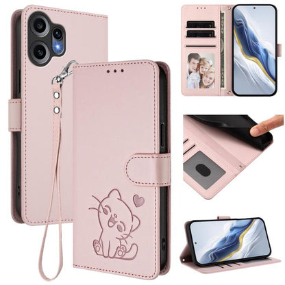 Embossed Heart Cat Leather Phone Case with Hand Strap, For Nothing Phone 4a Pro, For Nothing Phone 4a, For Nothing Phone 3, For Nothing CMF Phone 2 Pro, For Nothing Phone 3a, For Nothing Phone 3a Pro, For Nothing CMF Phone 1, For Nothing Phone 2a