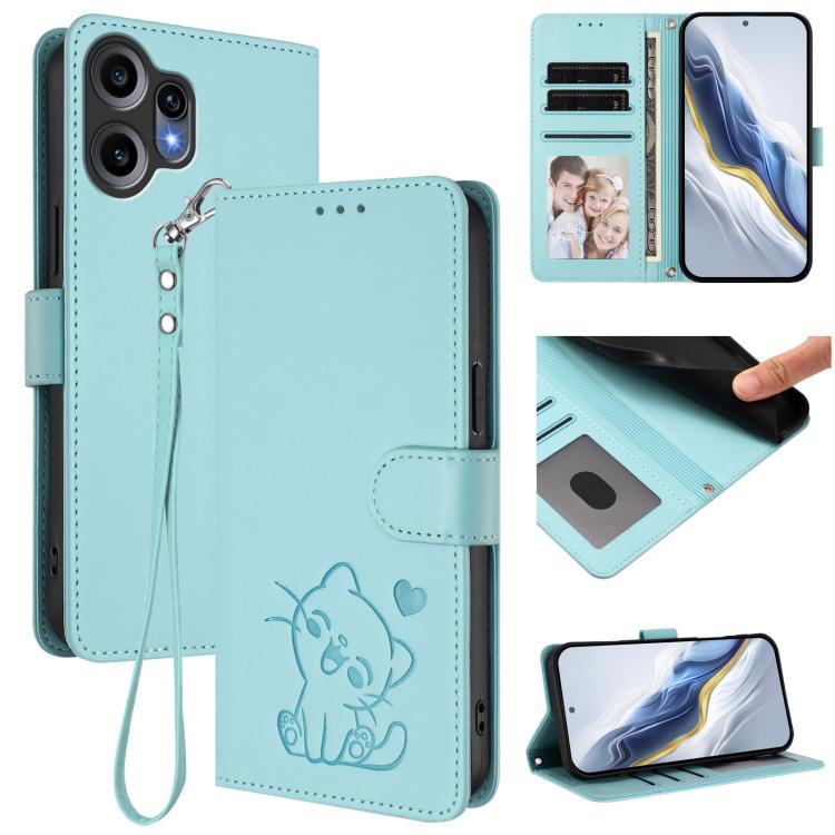Embossed Heart Cat Leather Phone Case with Hand Strap, For Nothing Phone 4a Pro, For Nothing Phone 4a, For Nothing Phone 3, For Nothing CMF Phone 2 Pro, For Nothing Phone 3a, For Nothing Phone 3a Pro, For Nothing CMF Phone 1, For Nothing Phone 2a