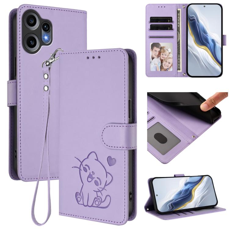Embossed Heart Cat Leather Phone Case with Hand Strap, For Nothing Phone 4a Pro, For Nothing Phone 4a, For Nothing Phone 3, For Nothing CMF Phone 2 Pro, For Nothing Phone 3a, For Nothing Phone 3a Pro, For Nothing CMF Phone 1, For Nothing Phone 2a