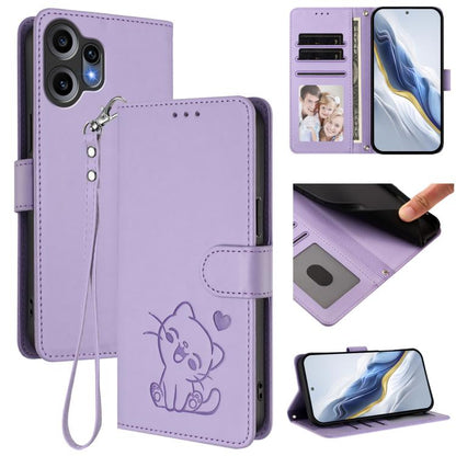 Embossed Heart Cat Leather Phone Case with Hand Strap, For Nothing Phone 4a Pro, For Nothing Phone 4a, For Nothing Phone 3, For Nothing CMF Phone 2 Pro, For Nothing Phone 3a, For Nothing Phone 3a Pro, For Nothing CMF Phone 1, For Nothing Phone 2a