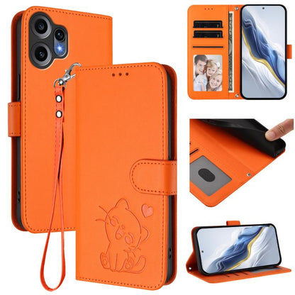 Embossed Heart Cat Leather Phone Case with Hand Strap, For Nothing Phone 4a Pro, For Nothing Phone 4a, For Nothing Phone 3, For Nothing CMF Phone 2 Pro, For Nothing Phone 3a, For Nothing Phone 3a Pro, For Nothing CMF Phone 1, For Nothing Phone 2a