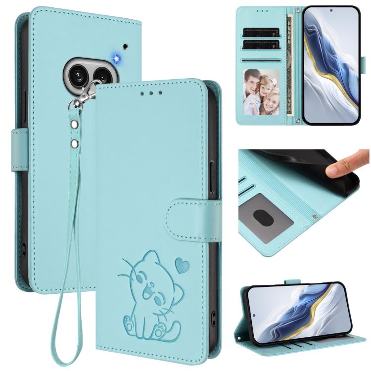 Embossed Heart Cat Leather Phone Case with Hand Strap, For Nothing Phone 4a Pro, For Nothing Phone 4a, For Nothing Phone 3, For Nothing CMF Phone 2 Pro, For Nothing Phone 3a, For Nothing Phone 3a Pro, For Nothing CMF Phone 1, For Nothing Phone 2a