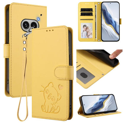 Embossed Heart Cat Leather Phone Case with Hand Strap, For Nothing Phone 4a Pro, For Nothing Phone 4a, For Nothing Phone 3, For Nothing CMF Phone 2 Pro, For Nothing Phone 3a, For Nothing Phone 3a Pro, For Nothing CMF Phone 1, For Nothing Phone 2a