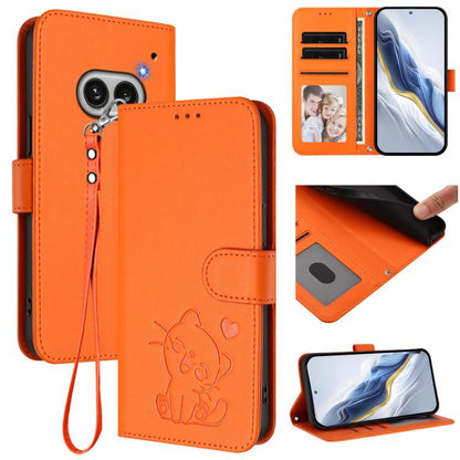 Embossed Heart Cat Leather Phone Case with Hand Strap, For Nothing Phone 4a Pro, For Nothing Phone 4a, For Nothing Phone 3, For Nothing CMF Phone 2 Pro, For Nothing Phone 3a, For Nothing Phone 3a Pro, For Nothing CMF Phone 1, For Nothing Phone 2a
