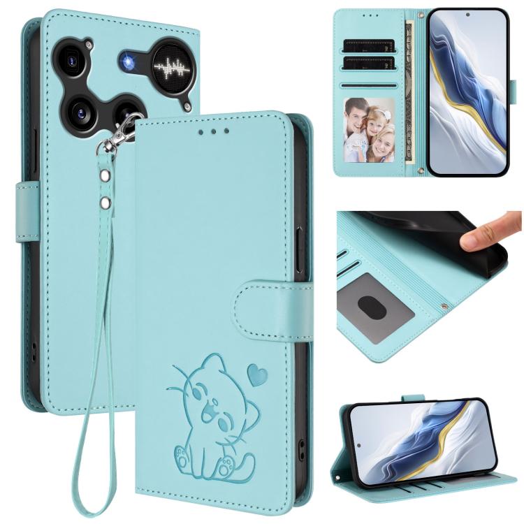 Embossed Heart Cat Leather Phone Case with Hand Strap, For Nothing Phone 4a Pro, For Nothing Phone 4a, For Nothing Phone 3, For Nothing CMF Phone 2 Pro, For Nothing Phone 3a, For Nothing Phone 3a Pro, For Nothing CMF Phone 1, For Nothing Phone 2a