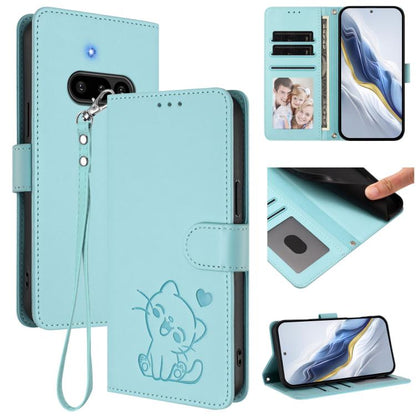 Embossed Heart Cat Leather Phone Case with Hand Strap, For Nothing Phone 4a Pro, For Nothing Phone 4a, For Nothing Phone 3, For Nothing CMF Phone 2 Pro, For Nothing Phone 3a, For Nothing Phone 3a Pro, For Nothing CMF Phone 1, For Nothing Phone 2a
