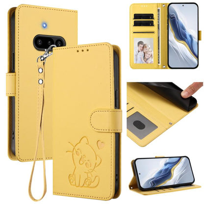 Embossed Heart Cat Leather Phone Case with Hand Strap, For Nothing Phone 4a Pro, For Nothing Phone 4a, For Nothing Phone 3, For Nothing CMF Phone 2 Pro, For Nothing Phone 3a, For Nothing Phone 3a Pro, For Nothing CMF Phone 1, For Nothing Phone 2a