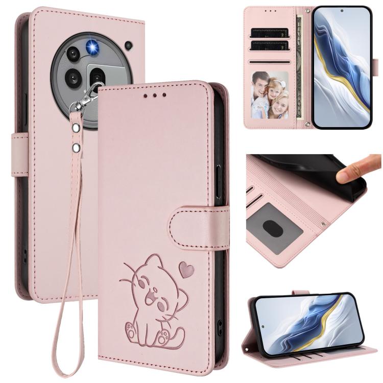 Embossed Heart Cat Leather Phone Case with Hand Strap, For Nothing Phone 4a Pro, For Nothing Phone 4a, For Nothing Phone 3, For Nothing CMF Phone 2 Pro, For Nothing Phone 3a, For Nothing Phone 3a Pro, For Nothing CMF Phone 1, For Nothing Phone 2a