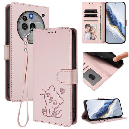 Embossed Heart Cat Leather Phone Case with Hand Strap, For Nothing Phone 4a Pro, For Nothing Phone 4a, For Nothing Phone 3, For Nothing CMF Phone 2 Pro, For Nothing Phone 3a, For Nothing Phone 3a Pro, For Nothing CMF Phone 1, For Nothing Phone 2a