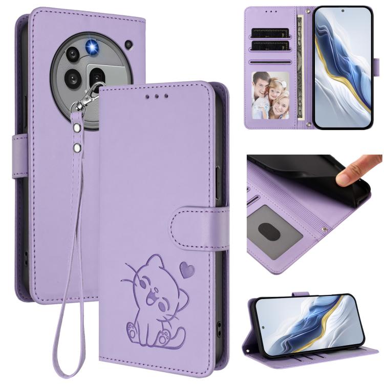 Embossed Heart Cat Leather Phone Case with Hand Strap, For Nothing Phone 4a Pro, For Nothing Phone 4a, For Nothing Phone 3, For Nothing CMF Phone 2 Pro, For Nothing Phone 3a, For Nothing Phone 3a Pro, For Nothing CMF Phone 1, For Nothing Phone 2a