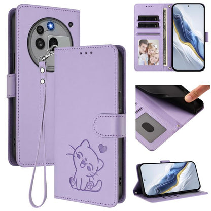 Embossed Heart Cat Leather Phone Case with Hand Strap, For Nothing Phone 4a Pro, For Nothing Phone 4a, For Nothing Phone 3, For Nothing CMF Phone 2 Pro, For Nothing Phone 3a, For Nothing Phone 3a Pro, For Nothing CMF Phone 1, For Nothing Phone 2a