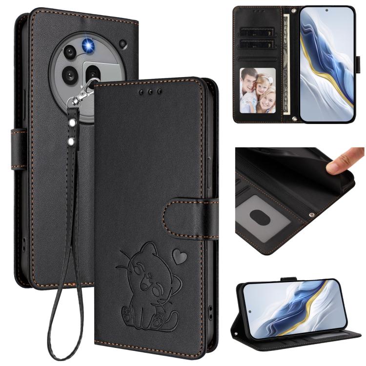 Embossed Heart Cat Leather Phone Case with Hand Strap, For Nothing Phone 4a Pro, For Nothing Phone 4a, For Nothing Phone 3, For Nothing CMF Phone 2 Pro, For Nothing Phone 3a, For Nothing Phone 3a Pro, For Nothing CMF Phone 1, For Nothing Phone 2a