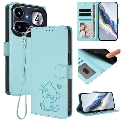 Embossed Heart Cat Leather Phone Case with Hand Strap, For Nothing Phone 4a Pro, For Nothing Phone 4a, For Nothing Phone 3, For Nothing CMF Phone 2 Pro, For Nothing Phone 3a, For Nothing Phone 3a Pro, For Nothing CMF Phone 1, For Nothing Phone 2a