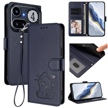 Embossed Heart Cat Leather Phone Case with Hand Strap, For Nothing Phone 4a Pro, For Nothing Phone 4a, For Nothing Phone 3, For Nothing CMF Phone 2 Pro, For Nothing Phone 3a, For Nothing Phone 3a Pro, For Nothing CMF Phone 1, For Nothing Phone 2a