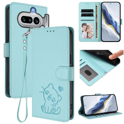 Embossed Heart Cat Leather Phone Case with Hand Strap, For Nothing Phone 4a Pro, For Nothing Phone 4a, For Nothing Phone 3, For Nothing CMF Phone 2 Pro, For Nothing Phone 3a, For Nothing Phone 3a Pro, For Nothing CMF Phone 1, For Nothing Phone 2a