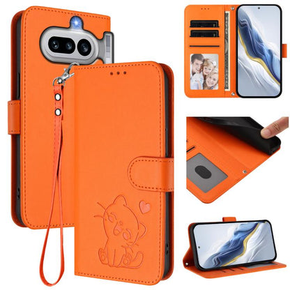 Embossed Heart Cat Leather Phone Case with Hand Strap, For Nothing Phone 4a Pro, For Nothing Phone 4a, For Nothing Phone 3, For Nothing CMF Phone 2 Pro, For Nothing Phone 3a, For Nothing Phone 3a Pro, For Nothing CMF Phone 1, For Nothing Phone 2a