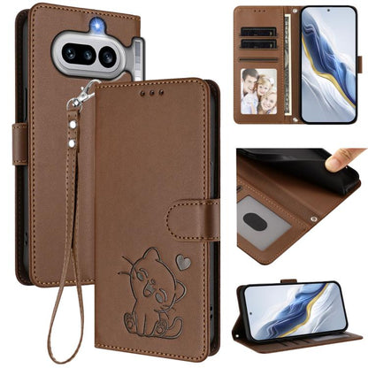 Embossed Heart Cat Leather Phone Case with Hand Strap, For Nothing Phone 4a Pro, For Nothing Phone 4a, For Nothing Phone 3, For Nothing CMF Phone 2 Pro, For Nothing Phone 3a, For Nothing Phone 3a Pro, For Nothing CMF Phone 1, For Nothing Phone 2a