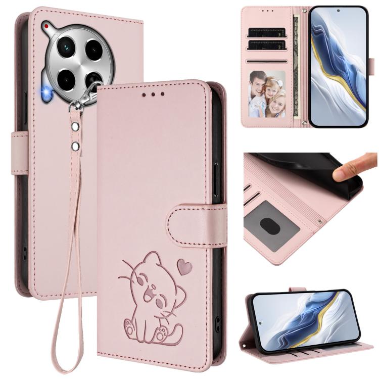 Embossed Heart Cat Leather Phone Case with Hand Strap, For Tecno Camon 30 Pro, For Tecno Camon 30 Premier 5G, For Tecno Camon 30 4G / 5G, For Tecno Pova 6 Pro 5G, For Tecno Spark 20 Pro+ 4G, For Tecno Pova 5 Pro, For Tecno Pova Neo 3, For Tecno Pova 5 ...