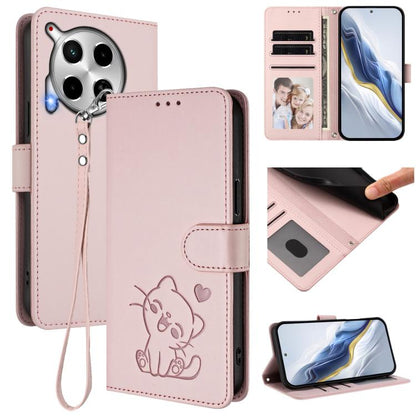 Embossed Heart Cat Leather Phone Case with Hand Strap, For Tecno Camon 30 Pro, For Tecno Camon 30 Premier 5G, For Tecno Camon 30 4G / 5G, For Tecno Pova 6 Pro 5G, For Tecno Spark 20 Pro+ 4G, For Tecno Pova 5 Pro, For Tecno Pova Neo 3, For Tecno Pova 5 ...