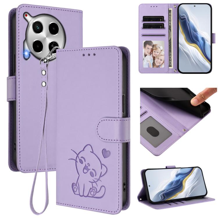 Embossed Heart Cat Leather Phone Case with Hand Strap, For Tecno Camon 30 Pro, For Tecno Camon 30 Premier 5G, For Tecno Camon 30 4G / 5G, For Tecno Pova 6 Pro 5G, For Tecno Spark 20 Pro+ 4G, For Tecno Pova 5 Pro, For Tecno Pova Neo 3, For Tecno Pova 5 ...