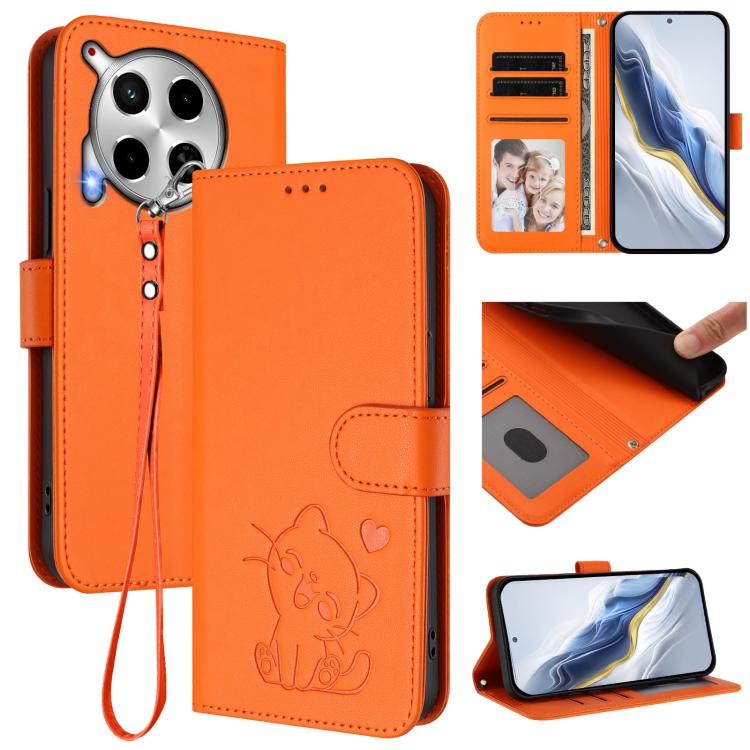 Embossed Heart Cat Leather Phone Case with Hand Strap, For Tecno Camon 30 Pro, For Tecno Camon 30 Premier 5G, For Tecno Camon 30 4G / 5G, For Tecno Pova 6 Pro 5G, For Tecno Spark 20 Pro+ 4G, For Tecno Pova 5 Pro, For Tecno Pova Neo 3, For Tecno Pova 5 ...