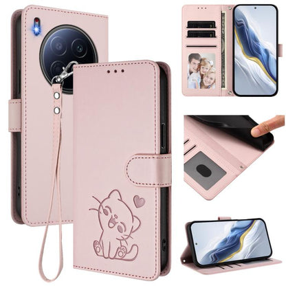 Embossed Heart Cat Leather Phone Case with Hand Strap, For Tecno Pova 7 Ultra 5G, For Tecno Pova 7 4G / 7 Neo, For Tecno Spark Go 1 / Pop 9, For Tecno Camon 40 Pro 4G, For Tecno Camon 40 Premier, For Tecno Camon 40 4G, For Tecno Spark 30C 5G / Pop 9 5G...