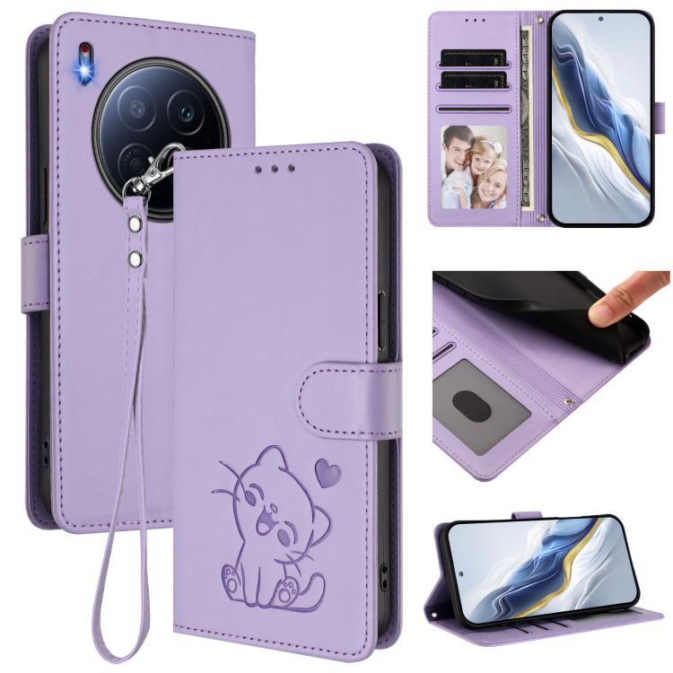 Embossed Heart Cat Leather Phone Case with Hand Strap, For Tecno Pova 7 Ultra 5G, For Tecno Pova 7 4G / 7 Neo, For Tecno Spark Go 1 / Pop 9, For Tecno Camon 40 Pro 4G, For Tecno Camon 40 Premier, For Tecno Camon 40 4G, For Tecno Spark 30C 5G / Pop 9 5G...