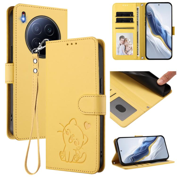 Embossed Heart Cat Leather Phone Case with Hand Strap, For Tecno Pova 7 Ultra 5G, For Tecno Pova 7 4G / 7 Neo, For Tecno Spark Go 1 / Pop 9, For Tecno Camon 40 Pro 4G, For Tecno Camon 40 Premier, For Tecno Camon 40 4G, For Tecno Spark 30C 5G / Pop 9 5G...