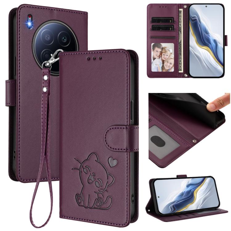 Embossed Heart Cat Leather Phone Case with Hand Strap, For Tecno Pova 7 Ultra 5G, For Tecno Pova 7 4G / 7 Neo, For Tecno Spark Go 1 / Pop 9, For Tecno Camon 40 Pro 4G, For Tecno Camon 40 Premier, For Tecno Camon 40 4G, For Tecno Spark 30C 5G / Pop 9 5G...