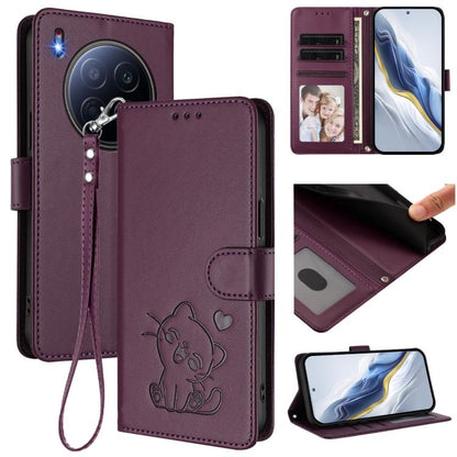 Embossed Heart Cat Leather Phone Case with Hand Strap, For Tecno Pova 7 Ultra 5G, For Tecno Pova 7 4G / 7 Neo, For Tecno Spark Go 1 / Pop 9, For Tecno Camon 40 Pro 4G, For Tecno Camon 40 Premier, For Tecno Camon 40 4G, For Tecno Spark 30C 5G / Pop 9 5G...