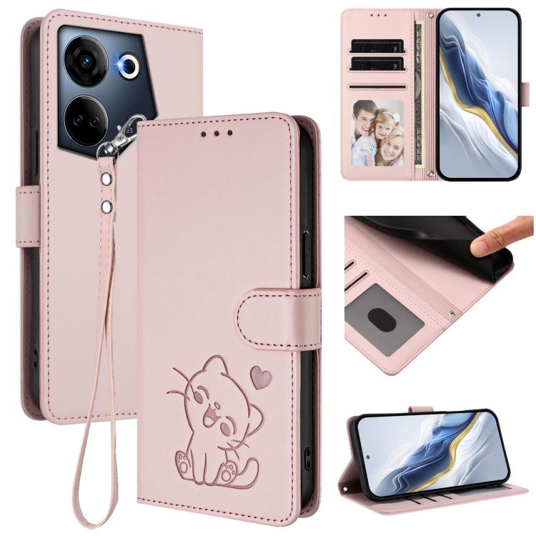 Embossed Heart Cat Leather Phone Case with Hand Strap, For Tecno Camon 20 Pro 5G, For Tecno Camon 20 4G / 20 Pro 4G, For Tecno Spark 10 5G, For Tecno Spark 10C / 10 4G, For Tecno Spark 10 Pro 4G / K17 4G, For Tecno Camon 19 / 19 Pro 5G                 ...