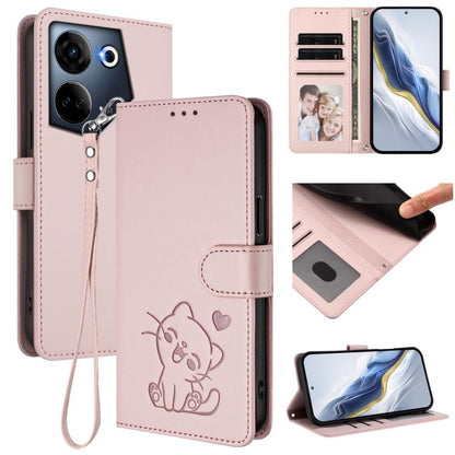Embossed Heart Cat Leather Phone Case with Hand Strap, For Tecno Camon 20 Pro 5G, For Tecno Camon 20 4G / 20 Pro 4G, For Tecno Spark 10 5G, For Tecno Spark 10C / 10 4G, For Tecno Spark 10 Pro 4G / K17 4G, For Tecno Camon 19 / 19 Pro 5G                 ...