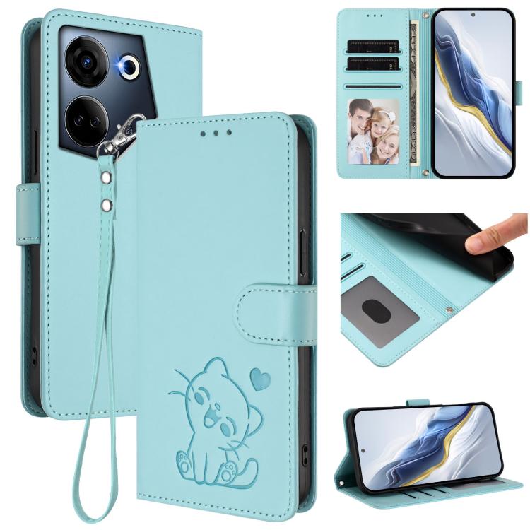 Embossed Heart Cat Leather Phone Case with Hand Strap, For Tecno Camon 20 Pro 5G, For Tecno Camon 20 4G / 20 Pro 4G, For Tecno Spark 10 5G, For Tecno Spark 10C / 10 4G, For Tecno Spark 10 Pro 4G / K17 4G, For Tecno Camon 19 / 19 Pro 5G                 ...