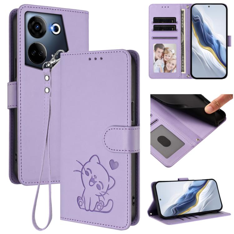 Embossed Heart Cat Leather Phone Case with Hand Strap, For Tecno Camon 20 Pro 5G, For Tecno Camon 20 4G / 20 Pro 4G, For Tecno Spark 10 5G, For Tecno Spark 10C / 10 4G, For Tecno Spark 10 Pro 4G / K17 4G, For Tecno Camon 19 / 19 Pro 5G                 ...