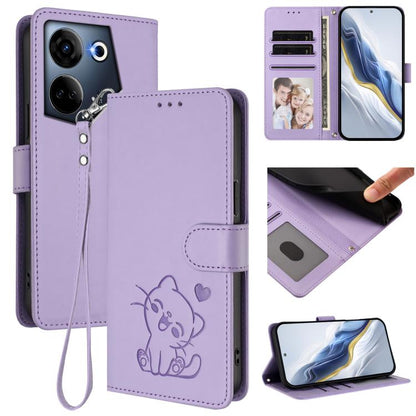 Embossed Heart Cat Leather Phone Case with Hand Strap, For Tecno Camon 20 Pro 5G, For Tecno Camon 20 4G / 20 Pro 4G, For Tecno Spark 10 5G, For Tecno Spark 10C / 10 4G, For Tecno Spark 10 Pro 4G / K17 4G, For Tecno Camon 19 / 19 Pro 5G                 ...
