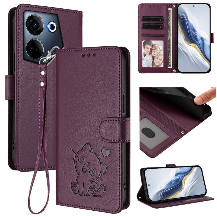 Embossed Heart Cat Leather Phone Case with Hand Strap, For Tecno Camon 20 Pro 5G, For Tecno Camon 20 4G / 20 Pro 4G, For Tecno Spark 10 5G, For Tecno Spark 10C / 10 4G, For Tecno Spark 10 Pro 4G / K17 4G, For Tecno Camon 19 / 19 Pro 5G                 ...