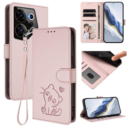 Embossed Heart Cat Leather Phone Case with Hand Strap, For Tecno Camon 30 Pro, For Tecno Camon 30 Premier 5G, For Tecno Camon 30 4G / 5G, For Tecno Pova 6 Pro 5G, For Tecno Spark 20 Pro+ 4G, For Tecno Pova 5 Pro, For Tecno Pova Neo 3, For Tecno Pova 5 ...
