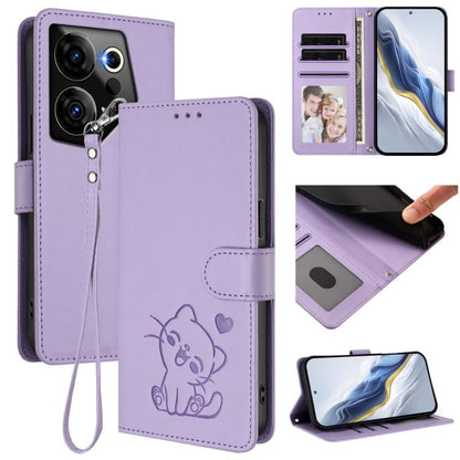 Embossed Heart Cat Leather Phone Case with Hand Strap, For Tecno Camon 30 Pro, For Tecno Camon 30 Premier 5G, For Tecno Camon 30 4G / 5G, For Tecno Pova 6 Pro 5G, For Tecno Spark 20 Pro+ 4G, For Tecno Pova 5 Pro, For Tecno Pova Neo 3, For Tecno Pova 5 ...