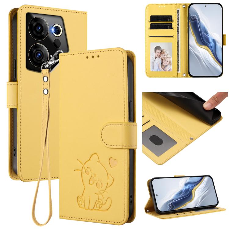 Embossed Heart Cat Leather Phone Case with Hand Strap, For Tecno Camon 30 Pro, For Tecno Camon 30 Premier 5G, For Tecno Camon 30 4G / 5G, For Tecno Pova 6 Pro 5G, For Tecno Spark 20 Pro+ 4G, For Tecno Pova 5 Pro, For Tecno Pova Neo 3, For Tecno Pova 5 ...