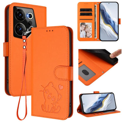 Embossed Heart Cat Leather Phone Case with Hand Strap, For Tecno Camon 30 Pro, For Tecno Camon 30 Premier 5G, For Tecno Camon 30 4G / 5G, For Tecno Pova 6 Pro 5G, For Tecno Spark 20 Pro+ 4G, For Tecno Pova 5 Pro, For Tecno Pova Neo 3, For Tecno Pova 5 ...
