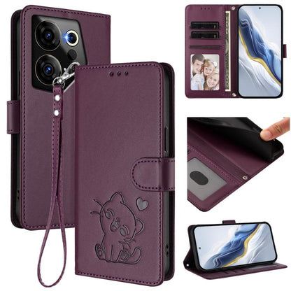 Embossed Heart Cat Leather Phone Case with Hand Strap, For Tecno Camon 30 Pro, For Tecno Camon 30 Premier 5G, For Tecno Camon 30 4G / 5G, For Tecno Pova 6 Pro 5G, For Tecno Spark 20 Pro+ 4G, For Tecno Pova 5 Pro, For Tecno Pova Neo 3, For Tecno Pova 5 ...