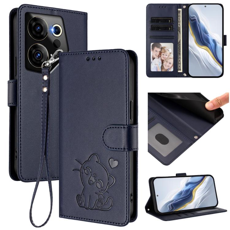 Embossed Heart Cat Leather Phone Case with Hand Strap, For Tecno Camon 30 Pro, For Tecno Camon 30 Premier 5G, For Tecno Camon 30 4G / 5G, For Tecno Pova 6 Pro 5G, For Tecno Spark 20 Pro+ 4G, For Tecno Pova 5 Pro, For Tecno Pova Neo 3, For Tecno Pova 5 ...