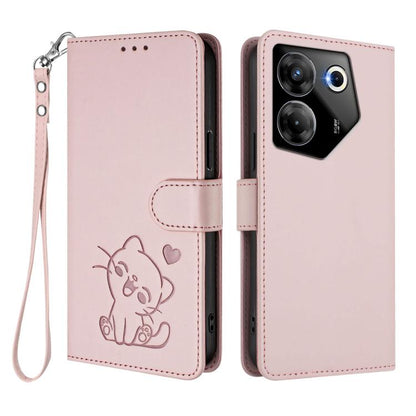 Embossed Heart Cat Leather Phone Case with Hand Strap, For Tecno Camon 20 Pro 5G, For Tecno Camon 20 4G / 20 Pro 4G, For Tecno Spark 10 5G, For Tecno Spark 10C / 10 4G, For Tecno Spark 10 Pro 4G / K17 4G, For Tecno Camon 19 / 19 Pro 5G                 ...