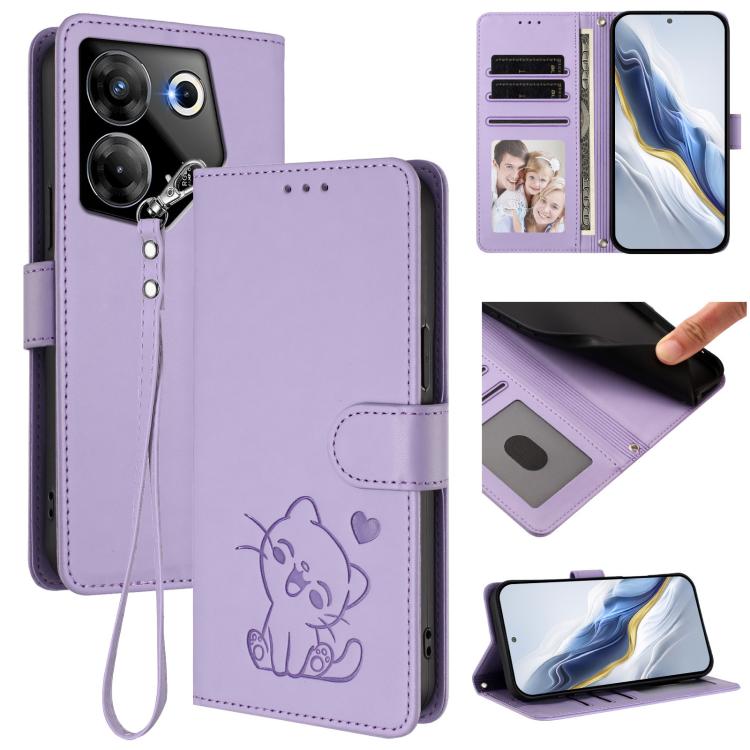 Embossed Heart Cat Leather Phone Case with Hand Strap, For Tecno Camon 20 Pro 5G, For Tecno Camon 20 4G / 20 Pro 4G, For Tecno Spark 10 5G, For Tecno Spark 10C / 10 4G, For Tecno Spark 10 Pro 4G / K17 4G, For Tecno Camon 19 / 19 Pro 5G                 ...