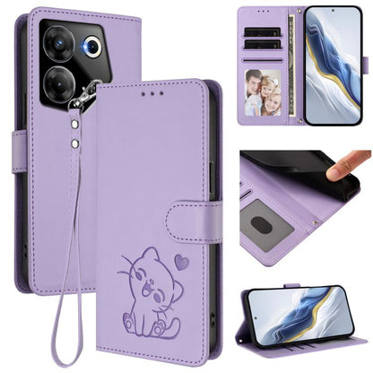 Embossed Heart Cat Leather Phone Case with Hand Strap, For Tecno Camon 20 Pro 5G, For Tecno Camon 20 4G / 20 Pro 4G, For Tecno Spark 10 5G, For Tecno Spark 10C / 10 4G, For Tecno Spark 10 Pro 4G / K17 4G, For Tecno Camon 19 / 19 Pro 5G                 ...