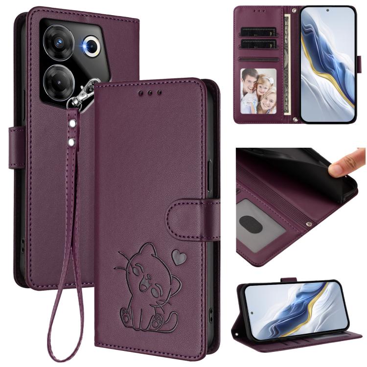 Embossed Heart Cat Leather Phone Case with Hand Strap, For Tecno Camon 20 Pro 5G, For Tecno Camon 20 4G / 20 Pro 4G, For Tecno Spark 10 5G, For Tecno Spark 10C / 10 4G, For Tecno Spark 10 Pro 4G / K17 4G, For Tecno Camon 19 / 19 Pro 5G                 ...