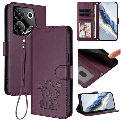 Embossed Heart Cat Leather Phone Case with Hand Strap, For Tecno Camon 20 Pro 5G, For Tecno Camon 20 4G / 20 Pro 4G, For Tecno Spark 10 5G, For Tecno Spark 10C / 10 4G, For Tecno Spark 10 Pro 4G / K17 4G, For Tecno Camon 19 / 19 Pro 5G                 ...