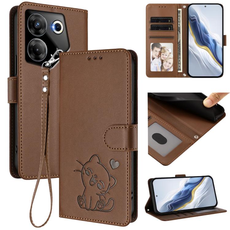 Embossed Heart Cat Leather Phone Case with Hand Strap, For Tecno Camon 20 Pro 5G, For Tecno Camon 20 4G / 20 Pro 4G, For Tecno Spark 10 5G, For Tecno Spark 10C / 10 4G, For Tecno Spark 10 Pro 4G / K17 4G, For Tecno Camon 19 / 19 Pro 5G                 ...