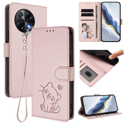 Embossed Heart Cat Leather Phone Case with Hand Strap, For Tecno Pova 7 Ultra 5G, For Tecno Pova 7 4G / 7 Neo, For Tecno Spark Go 1 / Pop 9, For Tecno Camon 40 Pro 4G, For Tecno Camon 40 Premier, For Tecno Camon 40 4G, For Tecno Spark 30C 5G / Pop 9 5G...